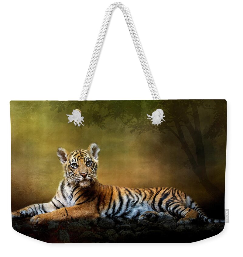 Tiger Weekender Tote Bag featuring the digital art Practicing My Big Kitty Stare by Nicole Wilde