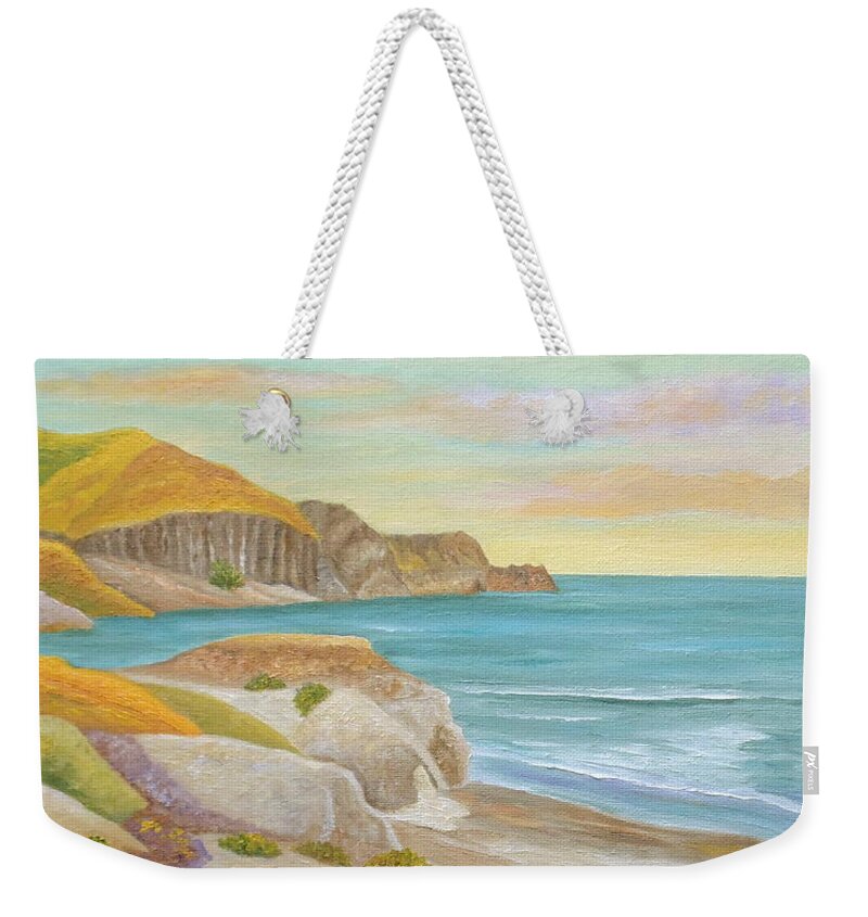 Wild Flowers Weekender Tote Bag featuring the painting Prairie By The Sea by Angeles M Pomata