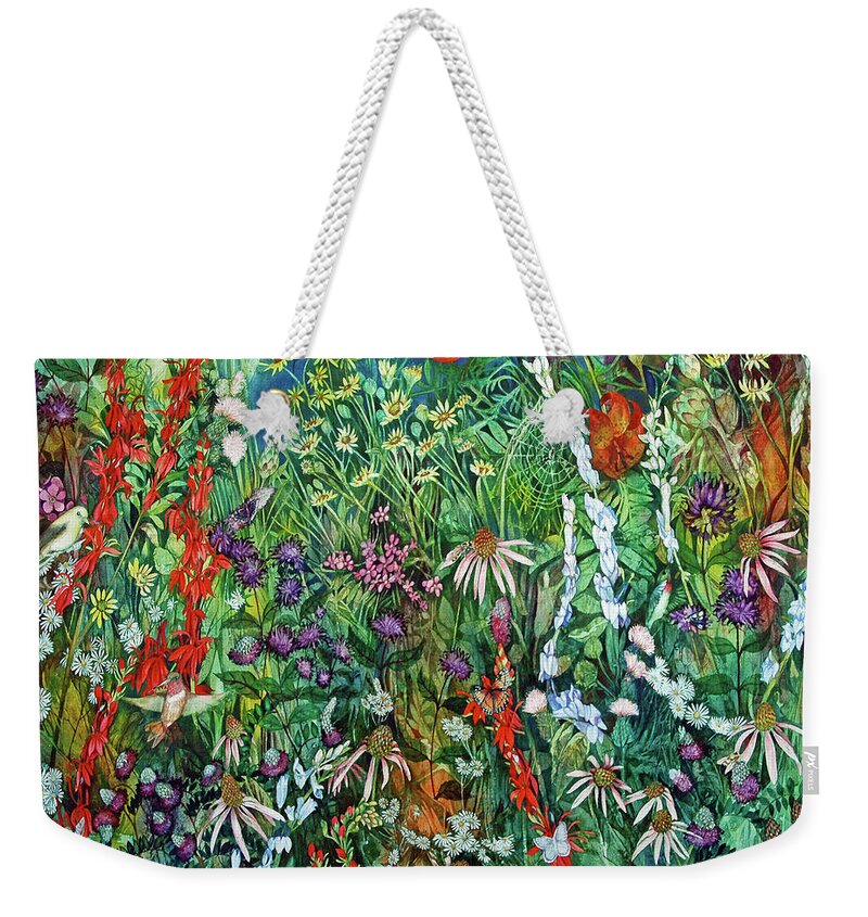 Colorful Weekender Tote Bag featuring the painting Summer Prairie II by Helen Klebesadel