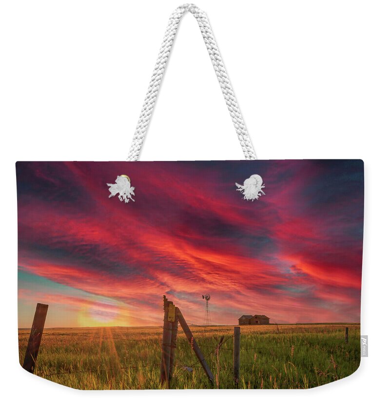 2017-07-25 Weekender Tote Bag featuring the photograph Prairie Sunset South of Didsbury by Phil And Karen Rispin