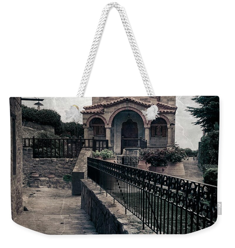 Greece Weekender Tote Bag featuring the photograph Prayerful Walk to the Chapel by M Kathleen Warren