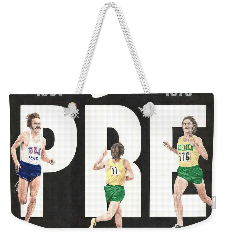 Steve Prefontaine Weekender Tote Bag featuring the drawing PRE by Chris Brown