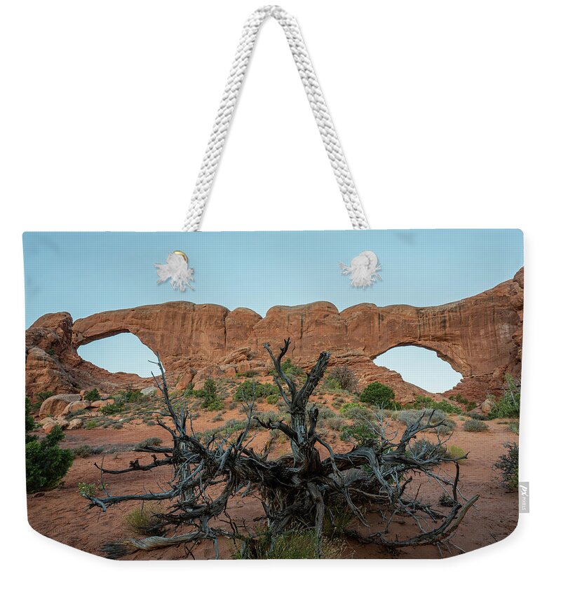 Arches National Park Weekender Tote Bag featuring the photograph Morning Blue Hour at the Spectacles by Ron Long Ltd Photography