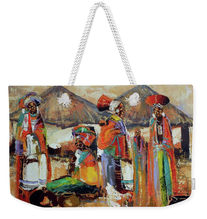 Nni Weekender Tote Bag featuring the painting Preparing The Feast by Ndabuko Ntuli