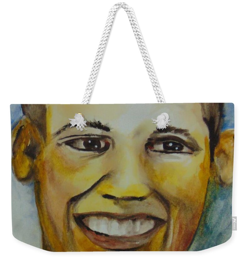Politics Weekender Tote Bag featuring the painting President Barack Obama by Saundra Johnson