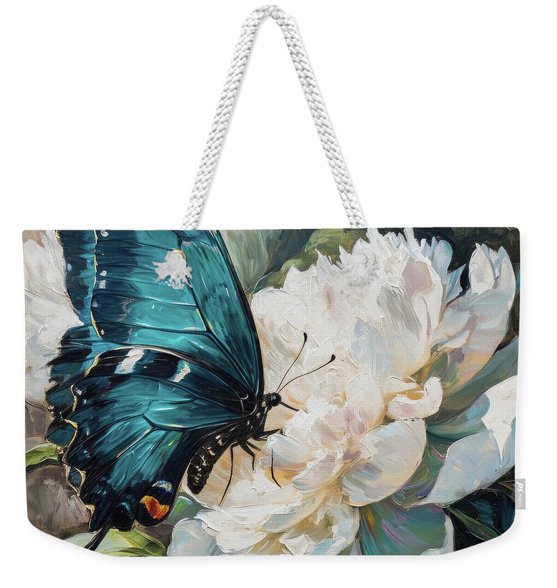 Butterfly Weekender Tote Bag featuring the painting Pretty Blue Butterfly by Tina LeCour