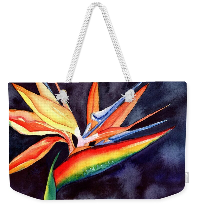 Bird Of Paradise Weekender Tote Bag featuring the painting Pretty in Paradise by Marionette Taboniar