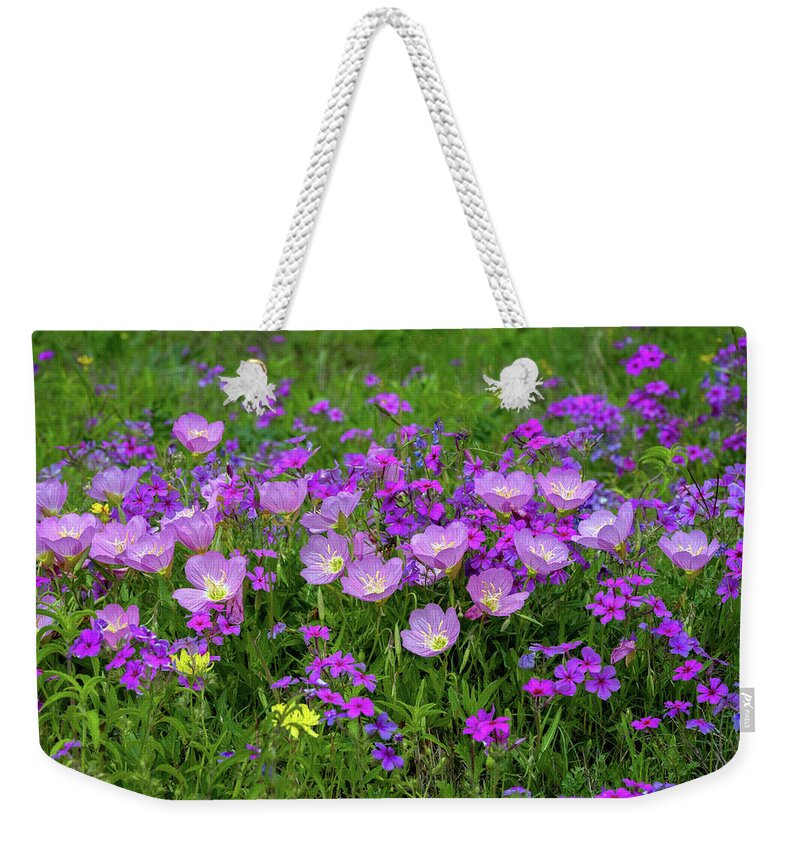 Spring Wildflowers Weekender Tote Bag featuring the photograph Pretty in Pink and Purple by Lynn Bauer