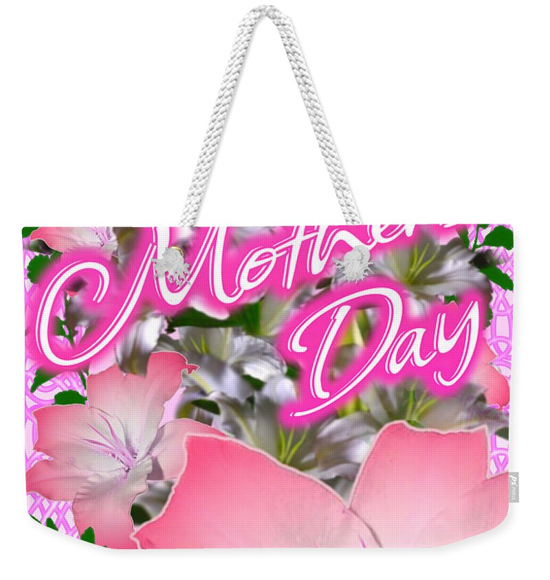 Pretty Weekender Tote Bag featuring the digital art Pretty Pink Mother's Day Cards by Delynn Addams