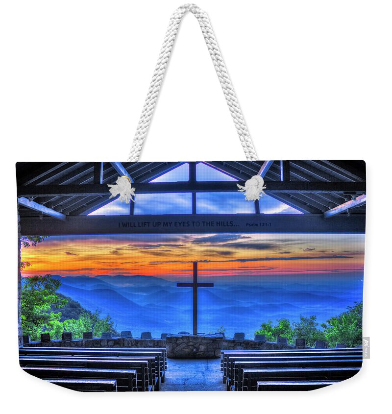 Reid Callaway Pretty Place Chapel Sunrise 777 Images Weekender Tote Bag featuring the photograph Pretty Place Chapel Sunrise 777 Great Smoky Mountains Landscape Art by Reid Callaway