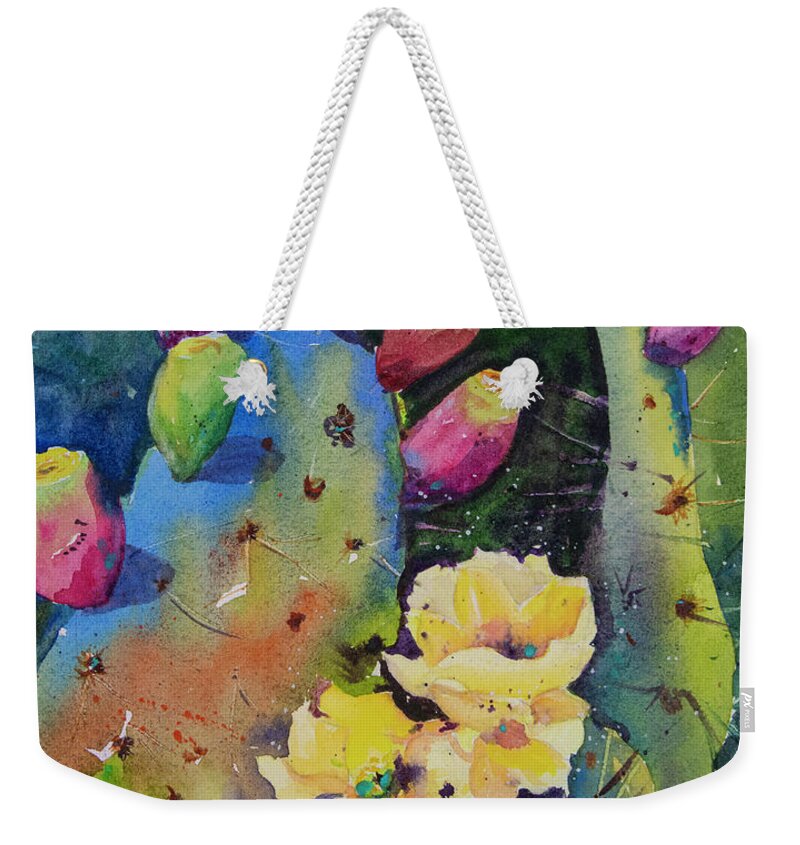 Cactus Weekender Tote Bag featuring the painting Prickly Pear by Cheryl Prather