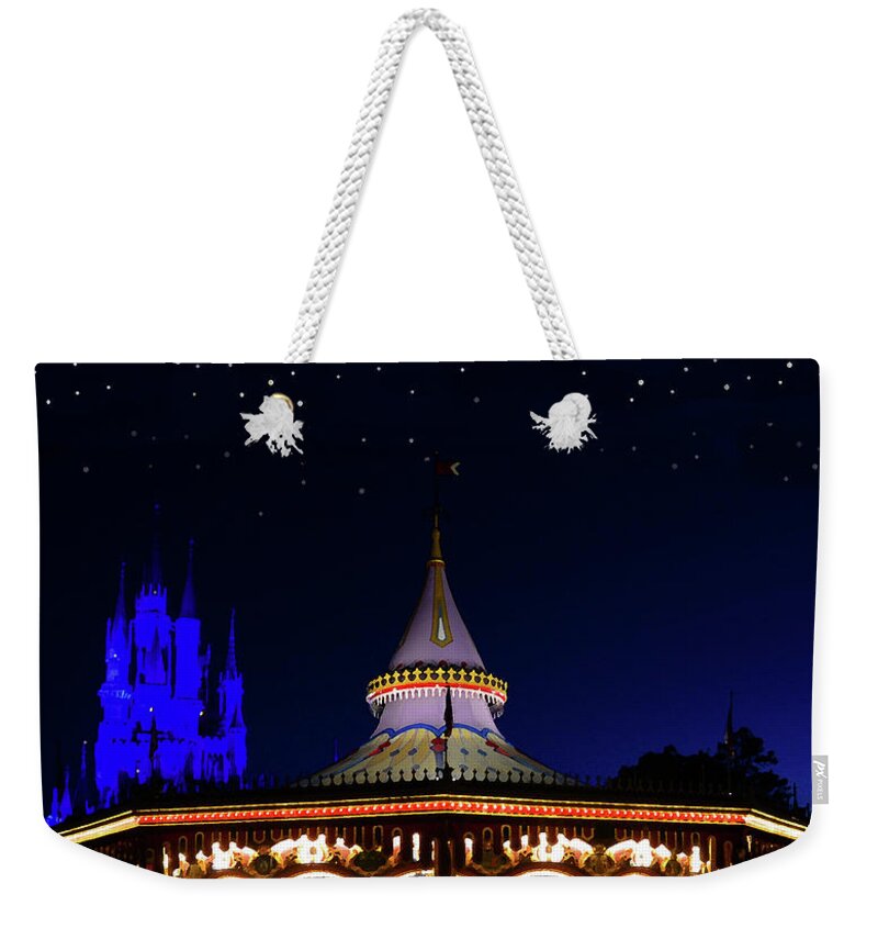 Prince Charming Regal Carrousel Weekender Tote Bag featuring the painting Prince Charming Carrousel original artwork by David Lee Thompson