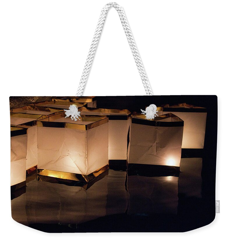 Light Weekender Tote Bag featuring the photograph Private Lantern Festival by Portia Olaughlin