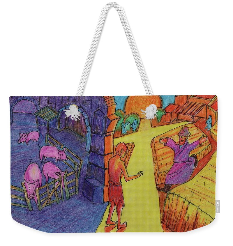 Parable Of The Prodigal Son Weekender Tote Bag featuring the drawing Prodigal Son Parable painting by Bertram Poole by Thomas Bertram POOLE