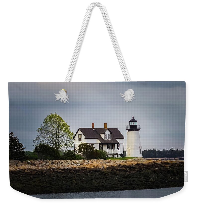 Prospect Harbor Weekender Tote Bag featuring the photograph Prospect Harbor Lighthouse by Ron Long Ltd Photography