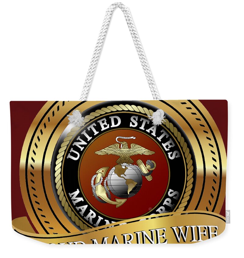 Proud Weekender Tote Bag featuring the digital art Proud Marine Wife by Bill Richards