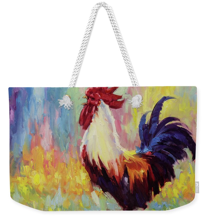 Roosters Original Rooster Oil Painting Gary Modern impressionism paintings Impressionistic Rooster Oil Painting Commission Original Oil Painting Impressionism Impressionist Painting Techniques Impressionist Style painting oil on Canvas Series Of Chicken Nature Feathers Proudness Rooster The Proud Rooster Walks Through The Tall Grass In Search Hens Animal Styles Impressionism Rooster farm chicken Original Impressionist Oil Painting landscape Richly Colored Textured Paint Stroke Unique Weekender Tote Bag featuring the painting Proud Rooster Crowing in the Morning by Gary Kim