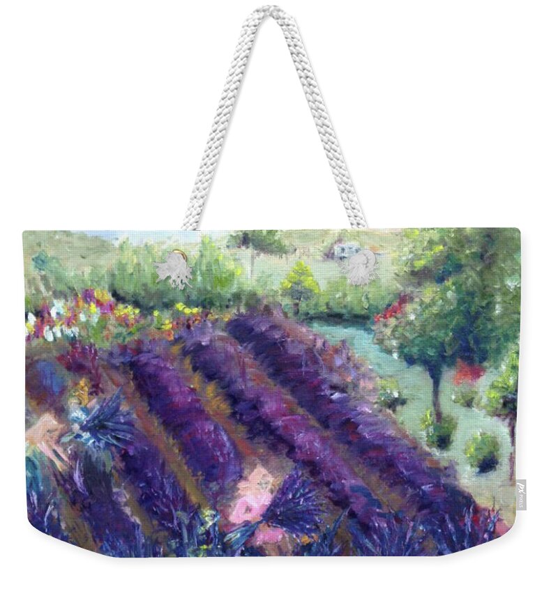 Provence Weekender Tote Bag featuring the painting Provence Lavender Farm by Roxy Rich