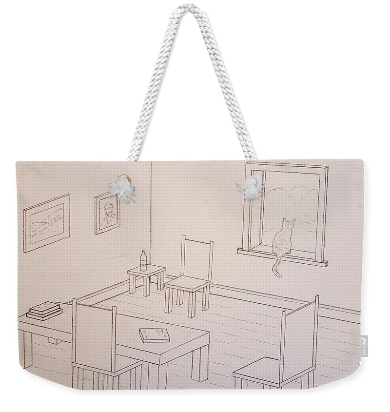 Sketch Weekender Tote Bag featuring the drawing Provence Parlor by John Klobucher