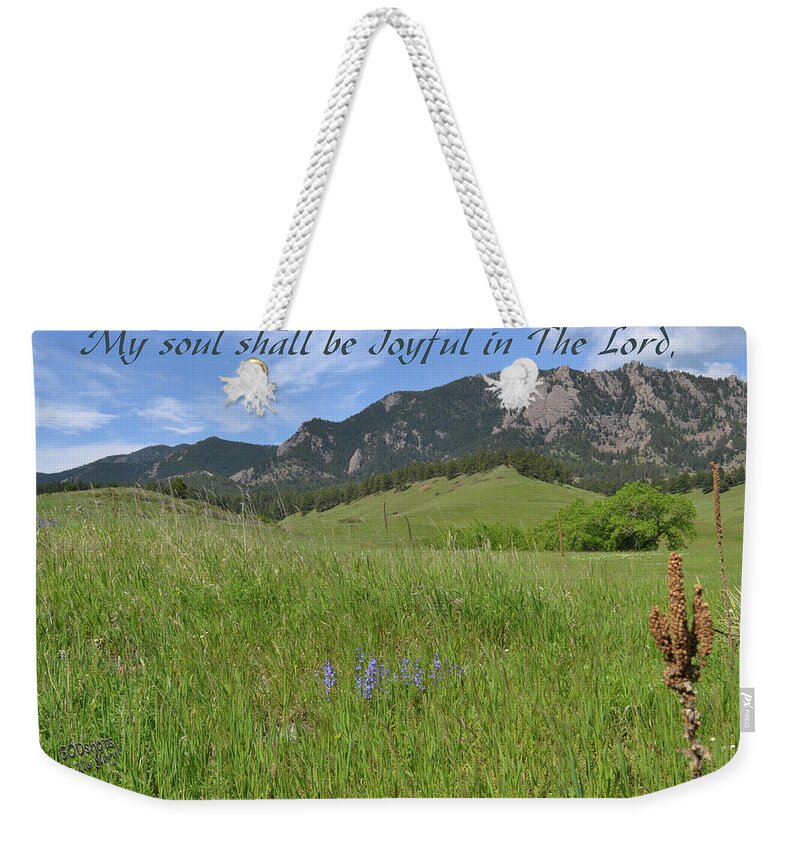  Weekender Tote Bag featuring the mixed media Psalm 35 9 by Lori Tondini