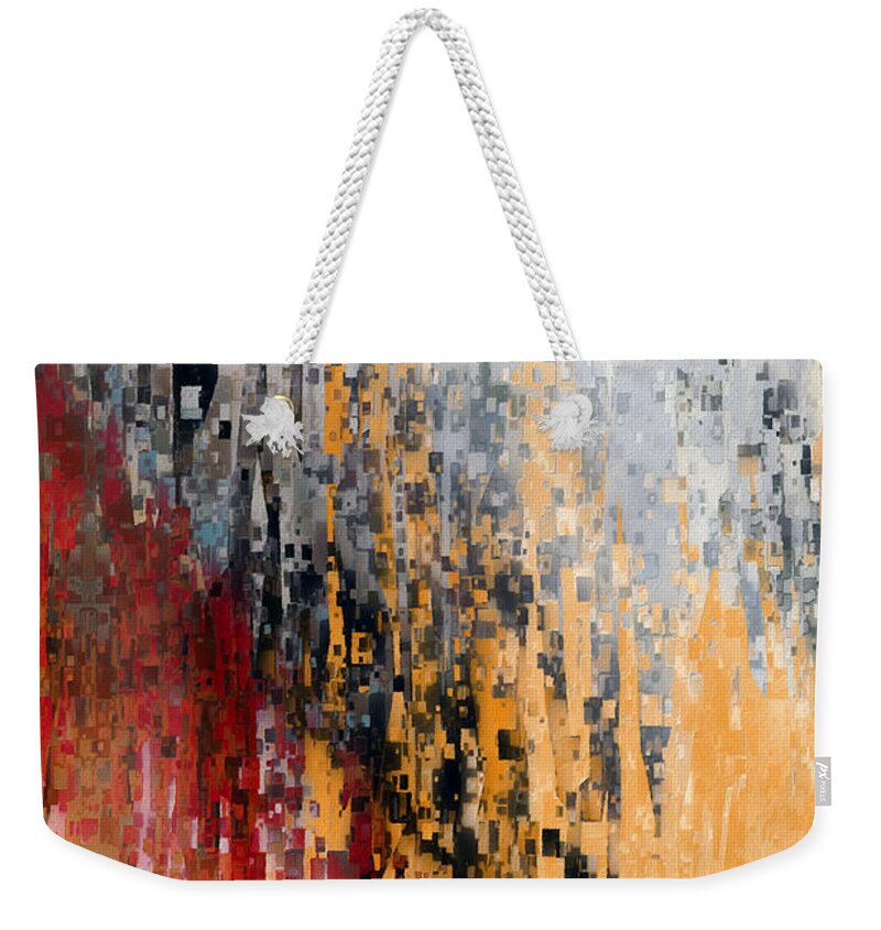 Red Weekender Tote Bag featuring the painting Psalm 37 7. Rest In The Lord. Bible Verse Christian Inspiration Scripture Wall Art by Mark Lawrence