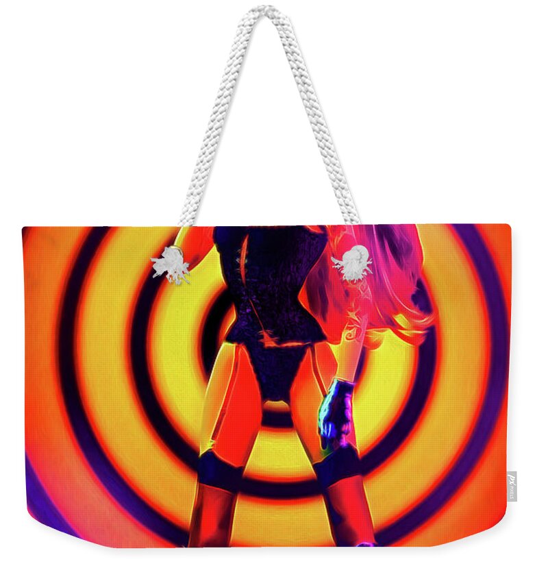 Pin-up Weekender Tote Bag featuring the digital art Psychedelic Hypnotic Pin-Up Girl by Alicia Hollinger