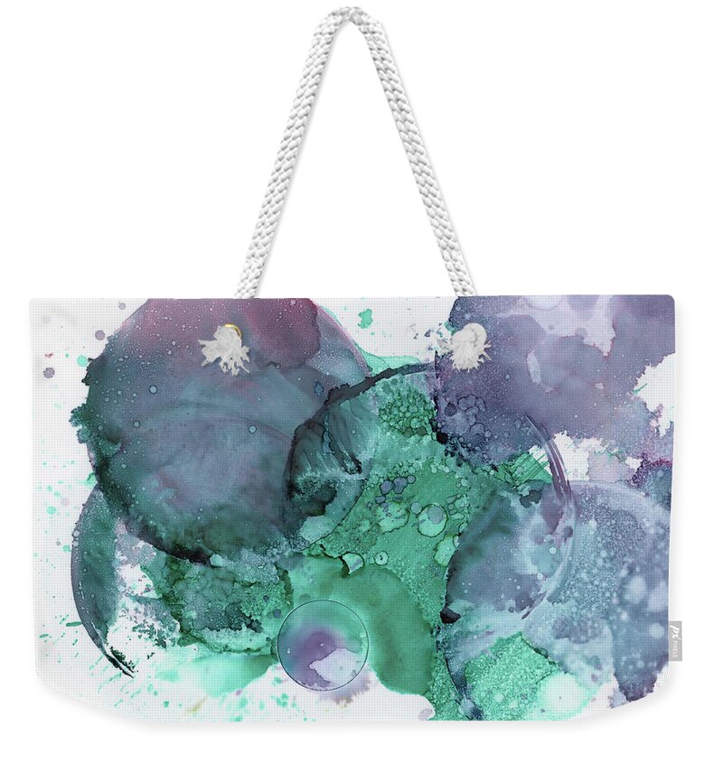 Aubergine Weekender Tote Bag featuring the painting Puddling Around by Christy Sawyer
