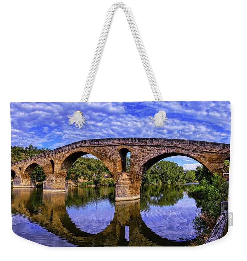 Puente La Reina Weekender Tote Bag featuring the photograph Puente la Reina Romanesque bridge by Micah Offman