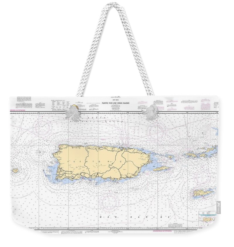 Puerto Rico And Virgin Islands Weekender Tote Bag featuring the digital art Puerto Rico and Virgin Islands, NOAA Chart 25640 by Nautical Chartworks