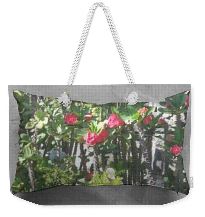  Weekender Tote Bag featuring the mixed media Puerto Rico Flowers Pillow by Nancy Graham