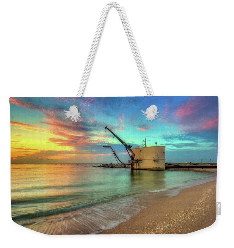 Aurora Hdr 2017 Weekender Tote Bag featuring the photograph Pumphouse at Sunrise Palm Beach Inlet Singer Island Florida by Kim Seng