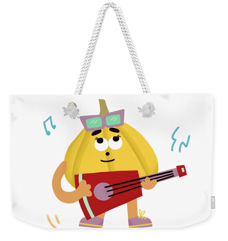 Music Weekender Tote Bag featuring the painting Pumpkin loves to play guitar by Min Fen Zhu
