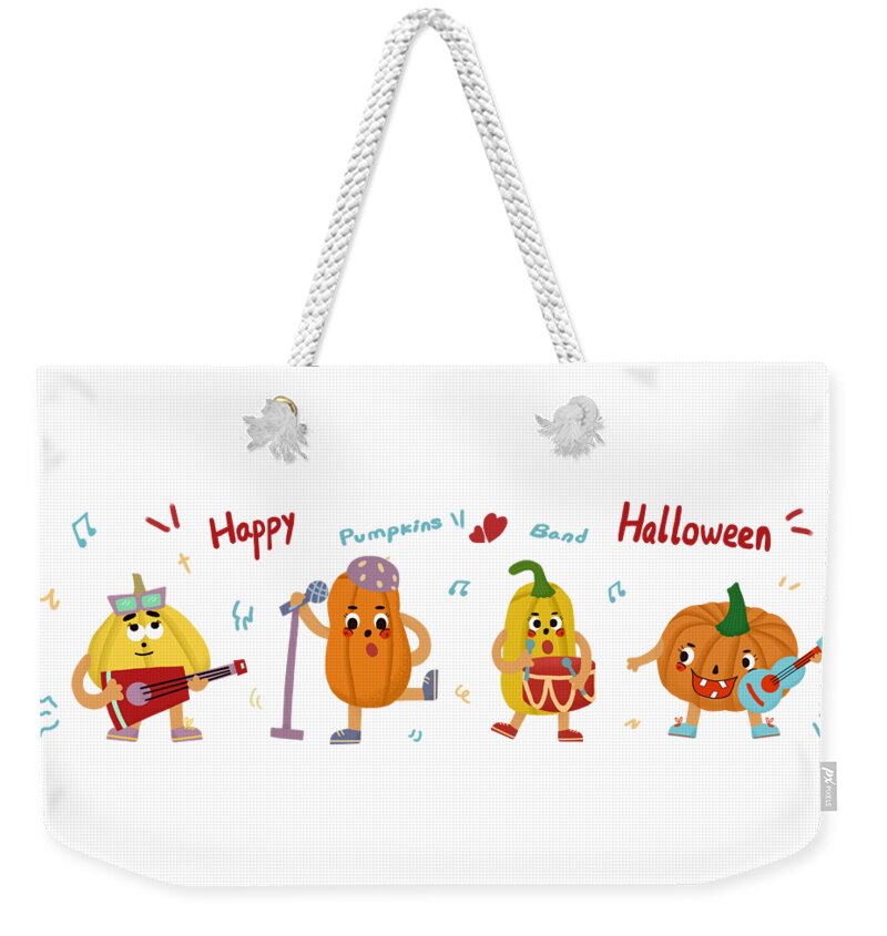 Music Weekender Tote Bag featuring the drawing Pumpkins Band by Min Fen Zhu