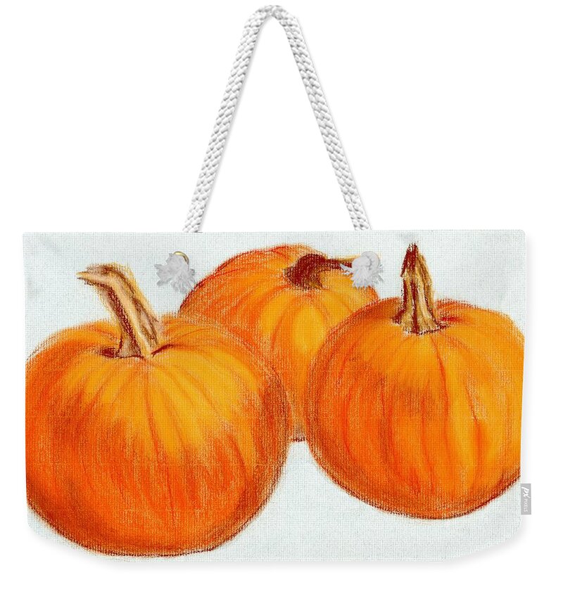 Orange Weekender Tote Bag featuring the pastel Pumpkins by Francine Rondeau