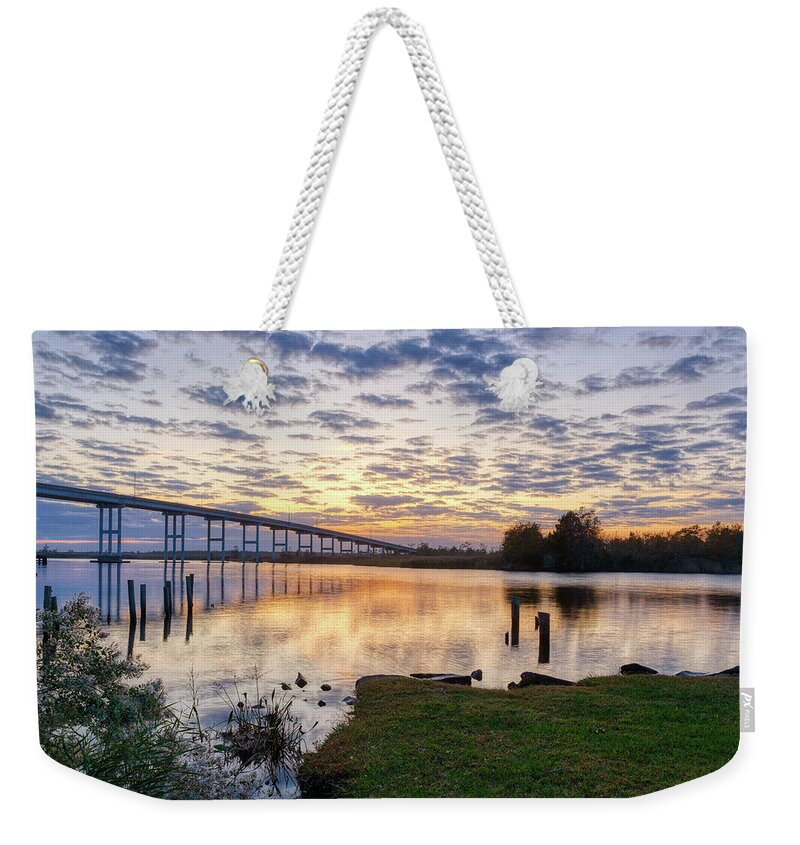 Pungo Weekender Tote Bag featuring the photograph Pungo Ferry Bridge Sunset II by Donna Twiford