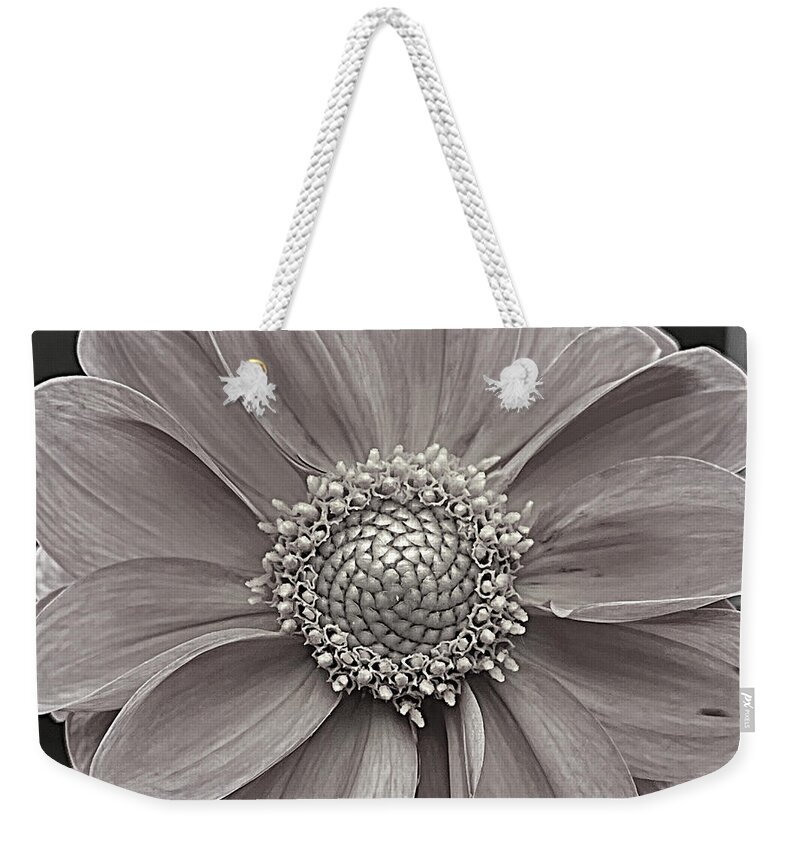 Flower Weekender Tote Bag featuring the photograph Purity BW by Lee Darnell