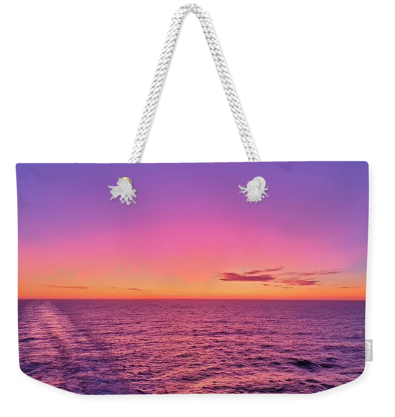 Sunset Weekender Tote Bag featuring the photograph Purple Antarctic Sunset by Andrea Whitaker