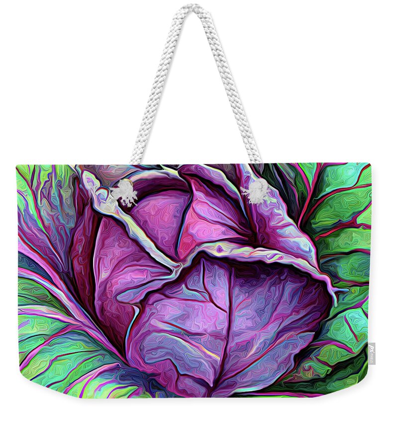Purple Cabbage Weekender Tote Bag featuring the digital art Purple Cabbage 5a by Cathy Anderson