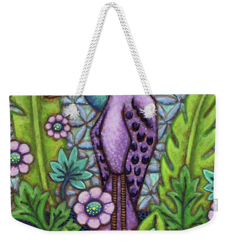Bird Weekender Tote Bag featuring the painting Purple Crested Confidence by Amy E Fraser