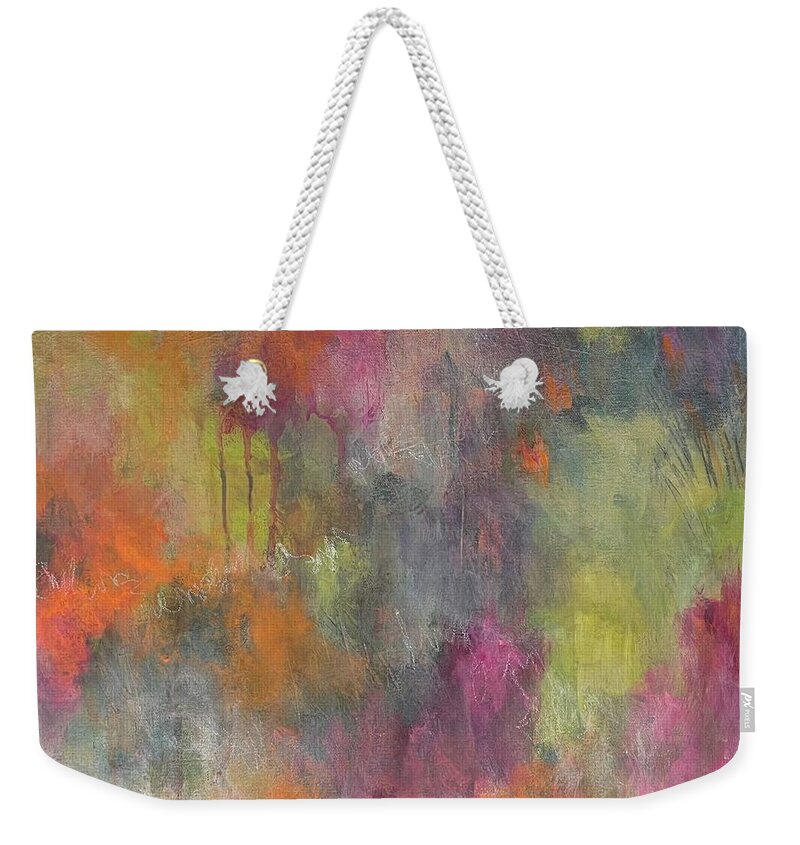 Abstract Expressionistic Painting Weekender Tote Bag featuring the painting Purple Haze by Chris Burton