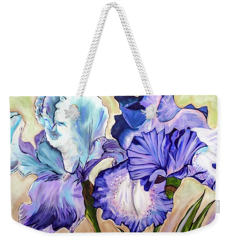 Flower Weekender Tote Bag featuring the painting Purple Iris by Chiquita Howard-Bostic