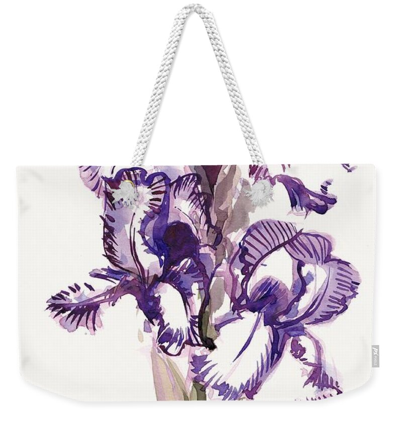Iris Weekender Tote Bag featuring the painting Purple Iris by George Cret