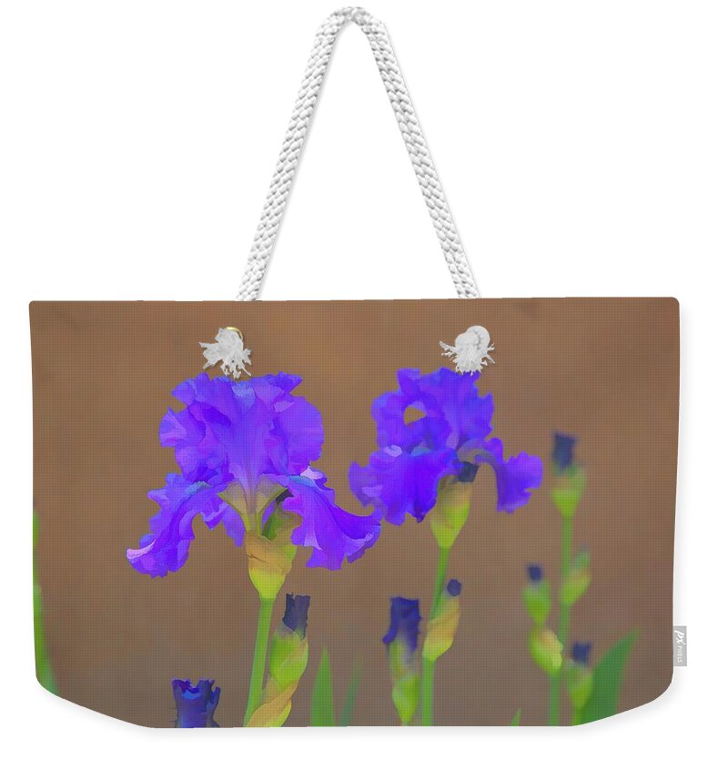Purple Weekender Tote Bag featuring the digital art Purple Iris by JBK Photo Art