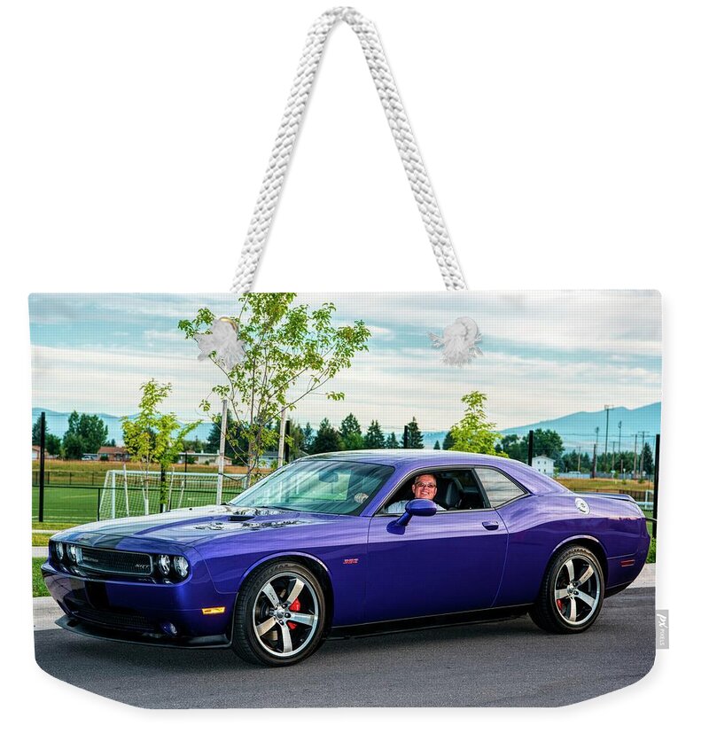 Purple Weekender Tote Bag featuring the photograph Purple Mopar by Pamela Dunn-Parrish