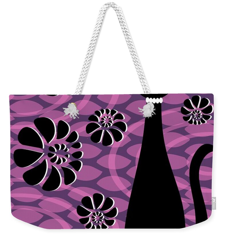 Abstract Cat Weekender Tote Bag featuring the digital art Purple Pink Mod Cat 2 by Donna Mibus