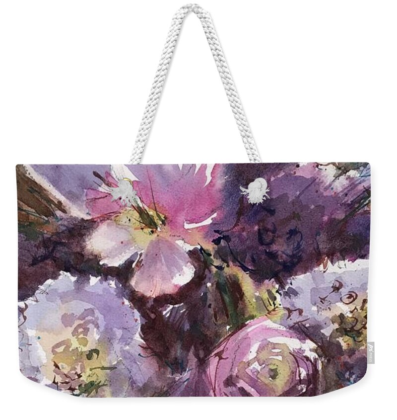 Floral Weekender Tote Bag featuring the painting Purple Reign by Judith Levins
