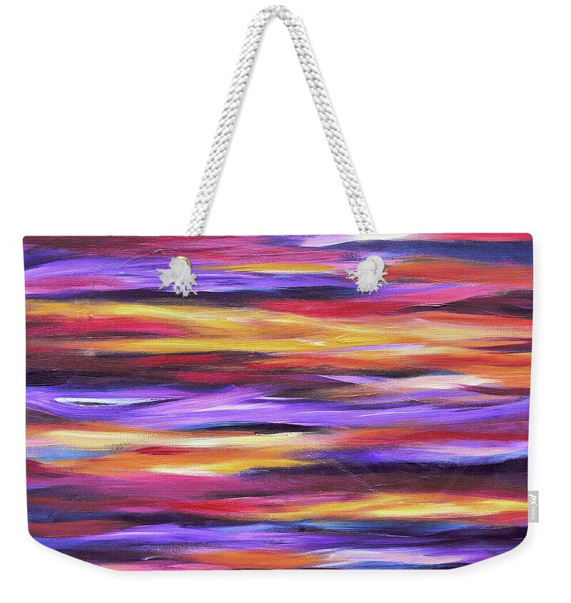 Abstract Waves Weekender Tote Bag featuring the painting Purple Waves by Maria Meester