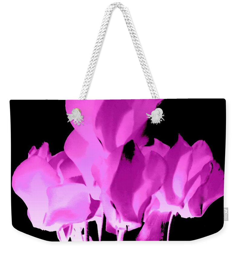 Cyclamen Weekender Tote Bag featuring the photograph Purpleiscious Cyclamen - For Janet Marie by VIVA Anderson
