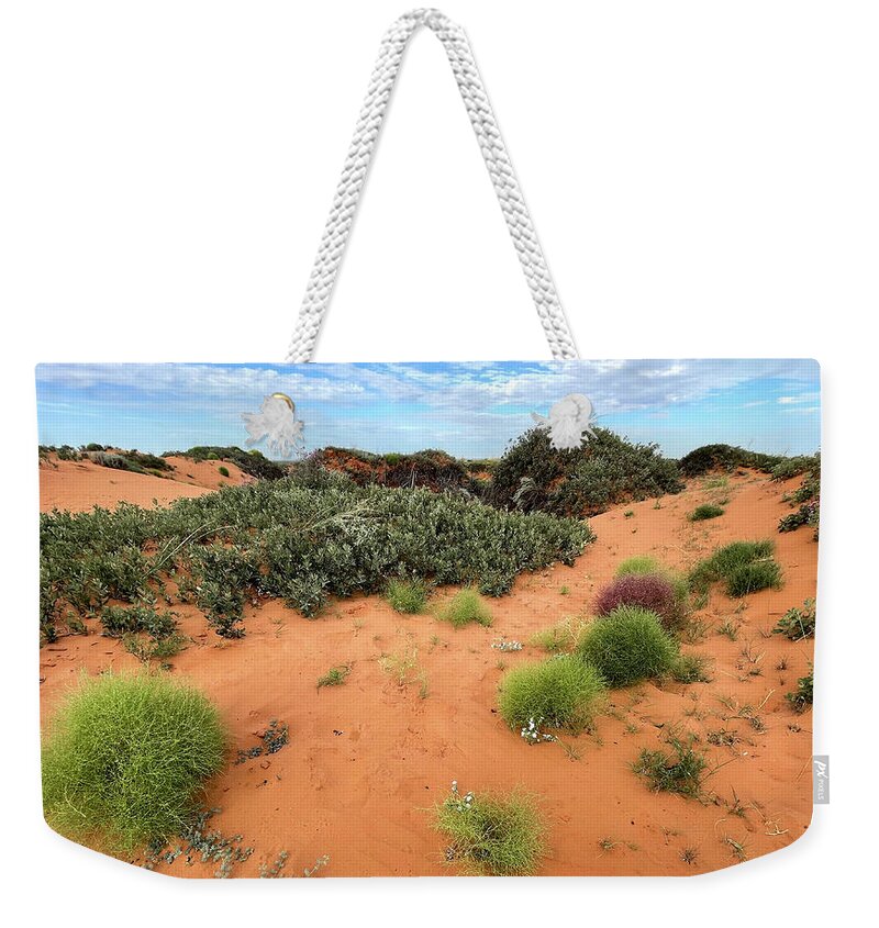 Richard Porter Weekender Tote Bag featuring the photograph Purples and Whites and Greens, Maljamar, New Mexico by Richard Porter