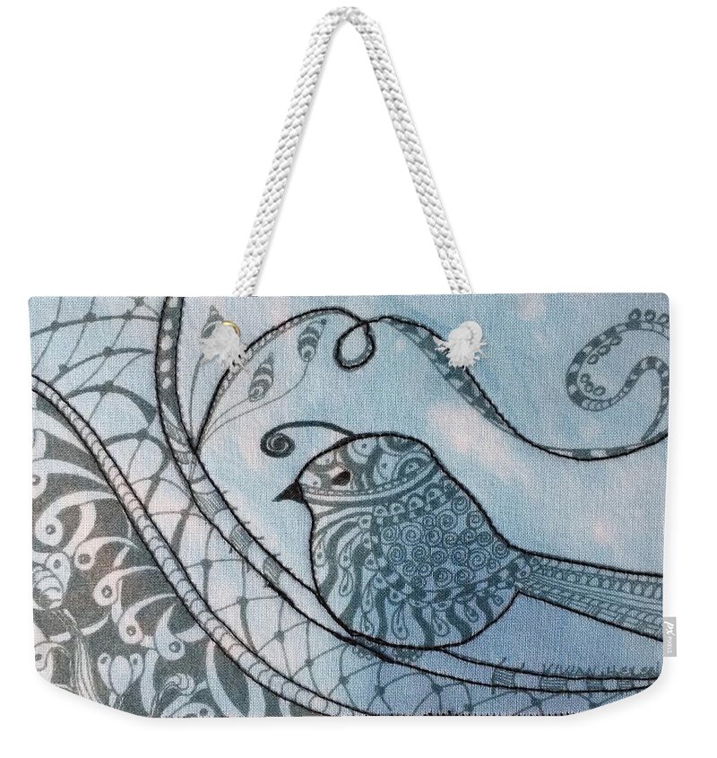 Fabric Postcard Weekender Tote Bag featuring the mixed media Quail by Vivian Aumond